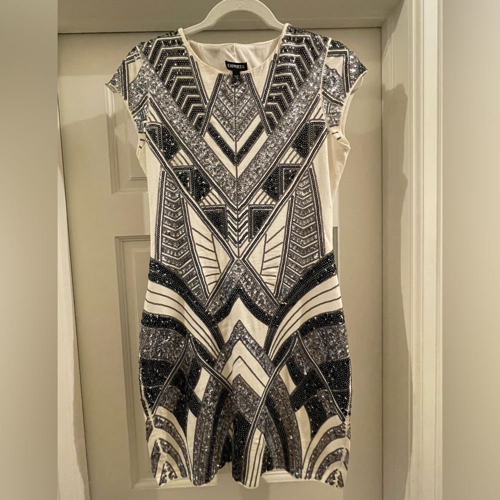 Express Black and White Bodycon Sequin Mini Dress